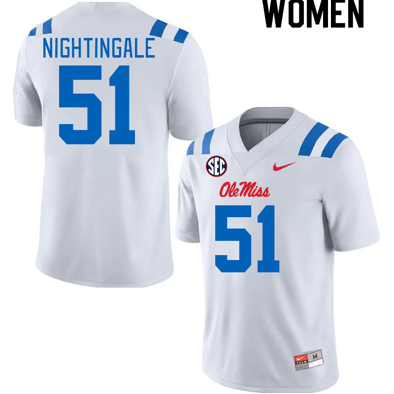 Women #51 Trey Nightingale Ole Miss Rebels 2024 New Uniforms College Football Jerseys Stitched-White